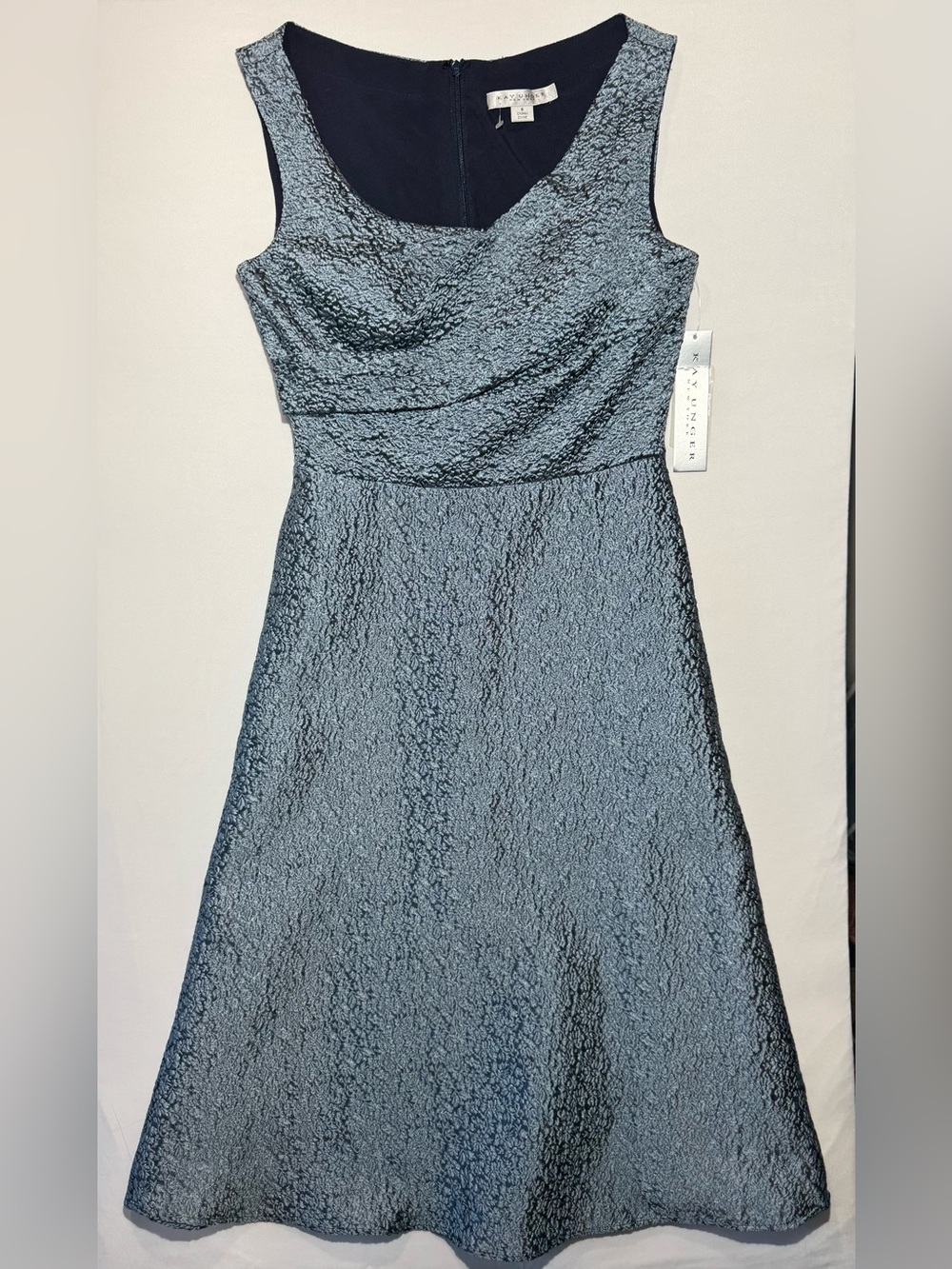 Kay Unger Blue Textured, Slight Shimmer Sleeveless Cocktail Dress